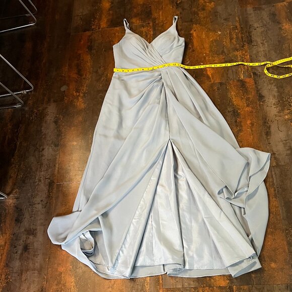 JJ's House Dusty Blue Lined Sleeveless Bridesmaid/Prom Sash Gown, Size 2 - Picture 7 of 11